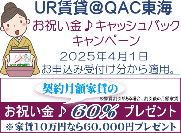 ＵＲ賃貸東海キャッシュバック お祝い金 70%