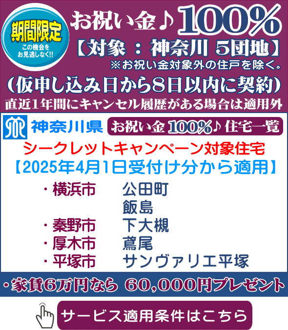 UR賃貸住宅 神奈川県 お祝い金 贈呈率